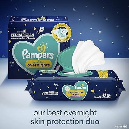Overnight Diapers Size 4, 58 Count and Baby Wipes - Pampers Swaddlers Overnights Disposable Baby Diapers and Wipes, 12X Pop-Top (672 Count)