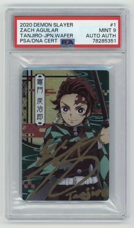PSA MT 9 signed Zach Aguilar Demon Slayer wafer card 001 Gamato Tangiro