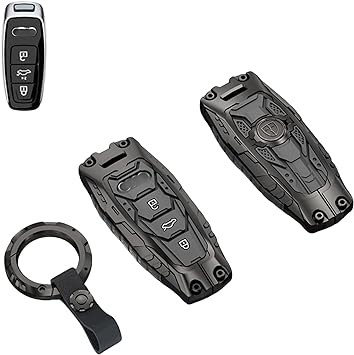 Heavy Metal Key Fob Cover Case Protector for Audi, Keychain, Accessories for 2020 2021 2022 Audi A3 A6 A7 A8 A8L E-Tron Q7 Q8 RS6 RS7 S3 S6 S7 SQ7 SQ8 (Tpye A-Black)