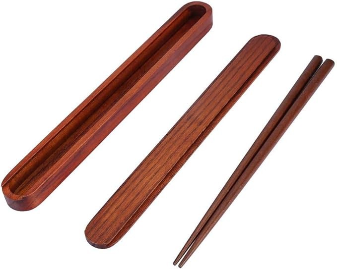 Portable Natural Wooden Chopsticks With Pull Type Chopsticks Box Case Reusable Hard One Pair Wooden Dinnerware With Two Colors for Outdoor Travel Ideal Gift 25CM/9INCH (Deep Color Wood Chocolate)